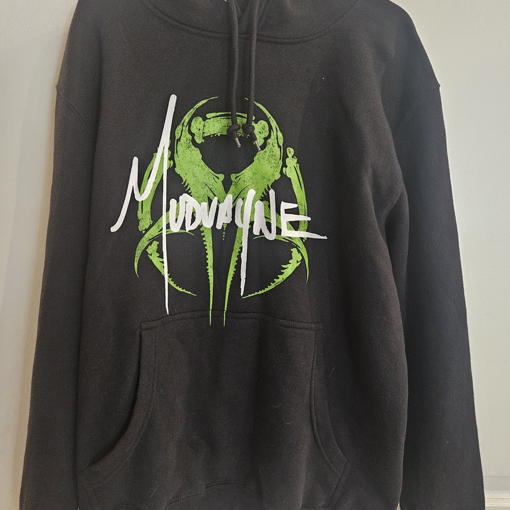New Mudvaybe Black Hoodie with Green Graphic Are You Happy